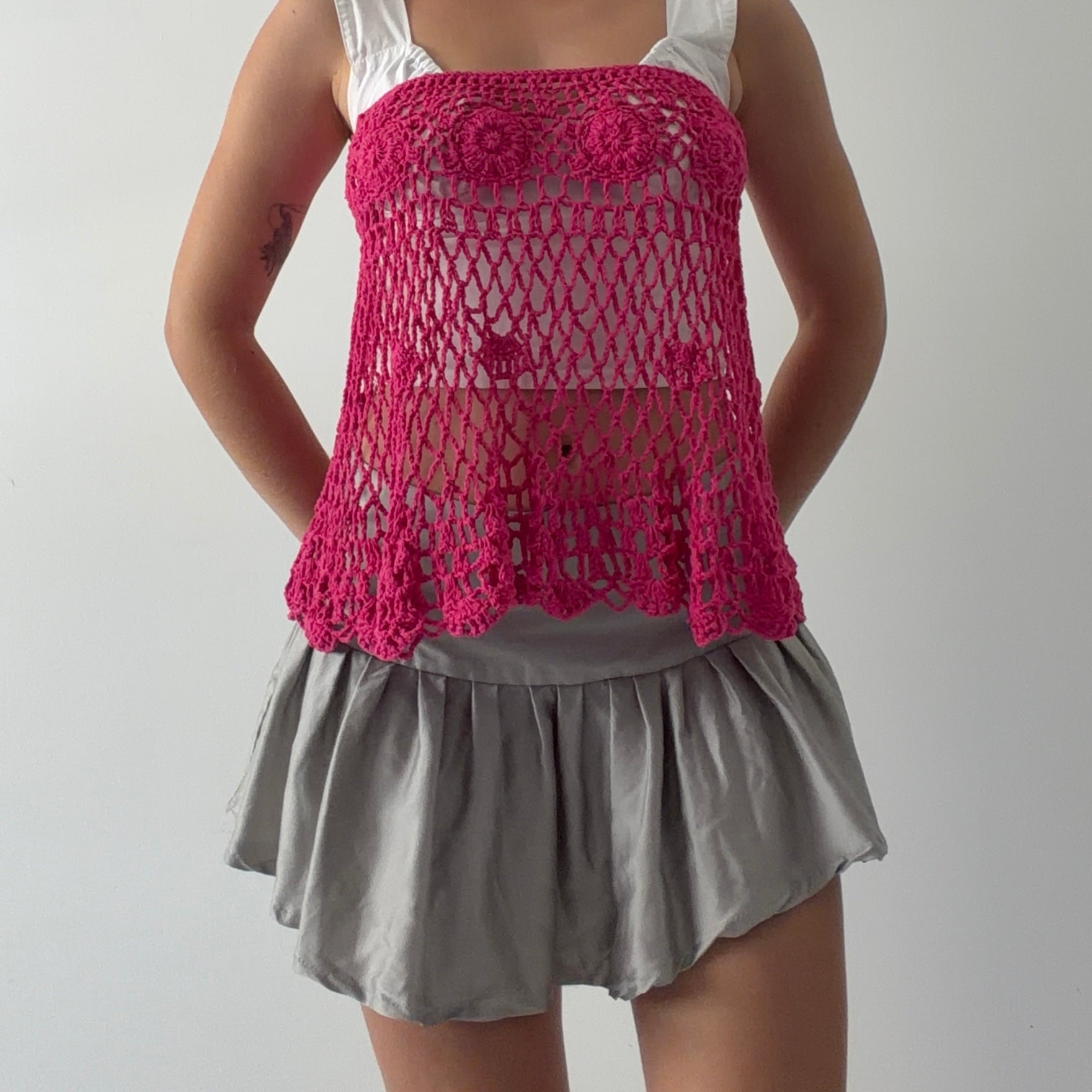 Hot Pink Crochet Mini Skirt | 6-8