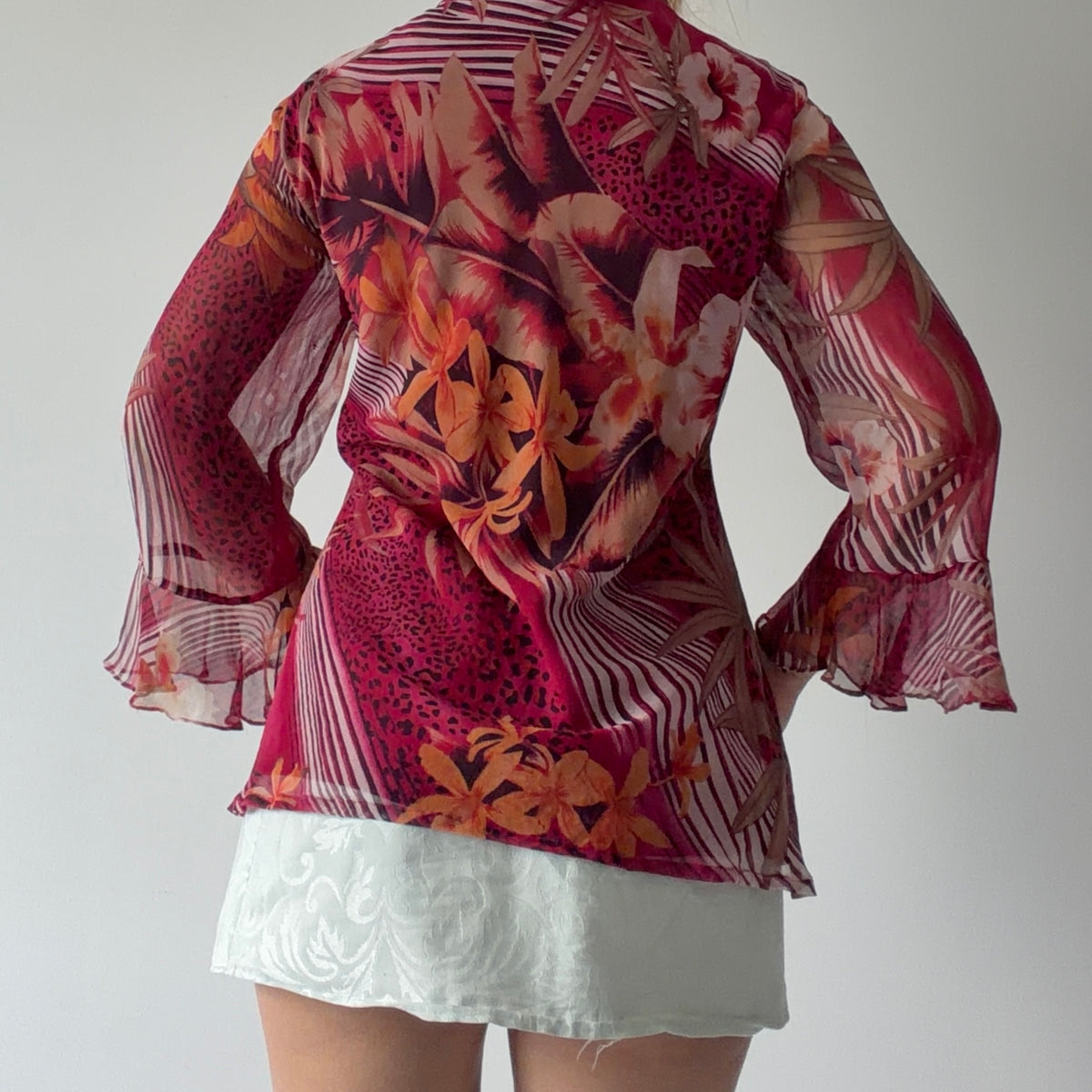 Silk Beaded Ruffle Top | XL