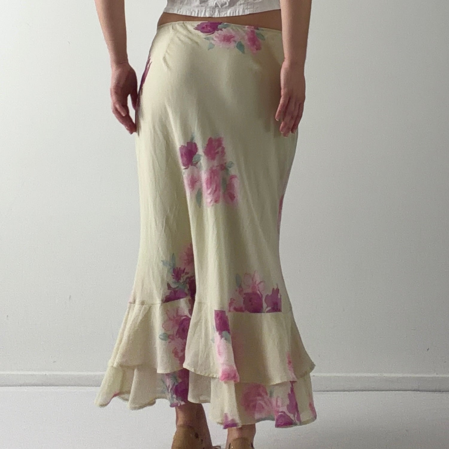 00s Floral Ruffle Midi Skirt | 10-12