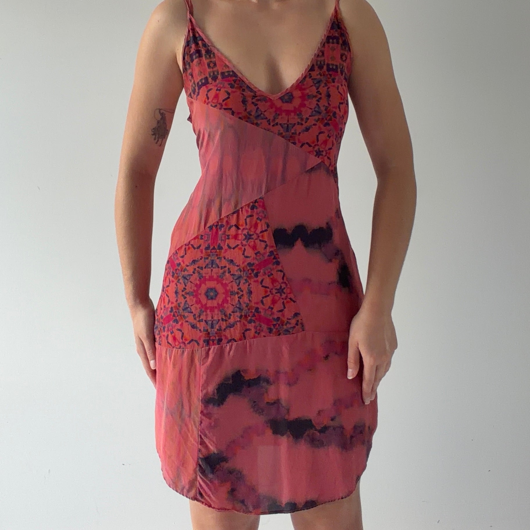 Patchwork Silk Slip Dress | Made in USA | M