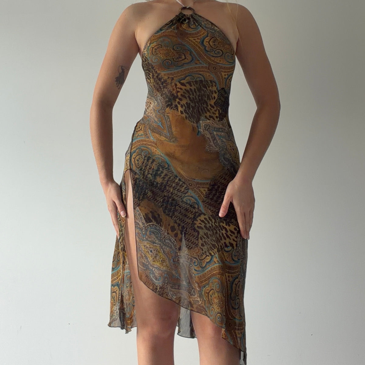 Lani Asymmetric Halter Midi Dress | S