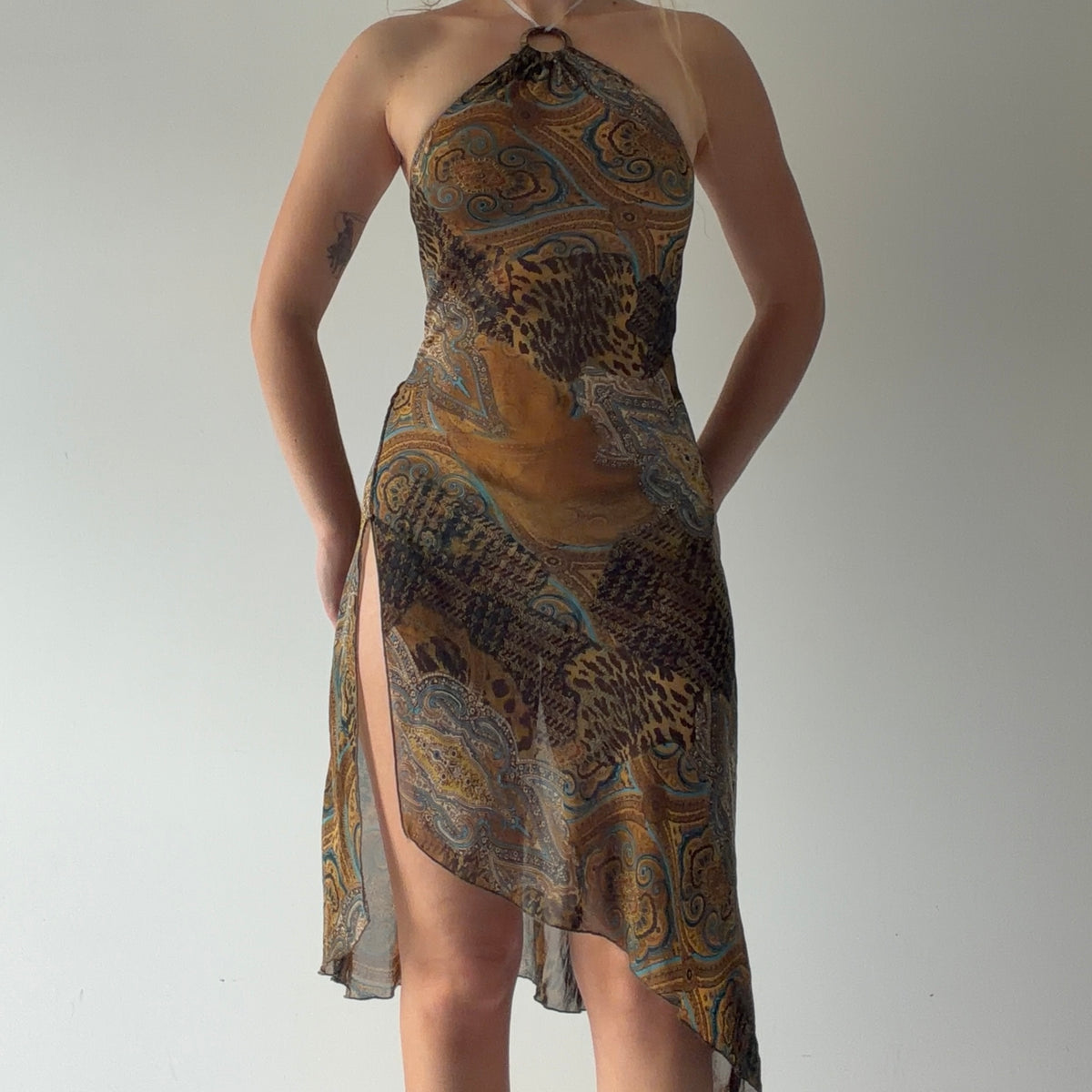 Lani Asymmetric Halter Midi Dress | S
