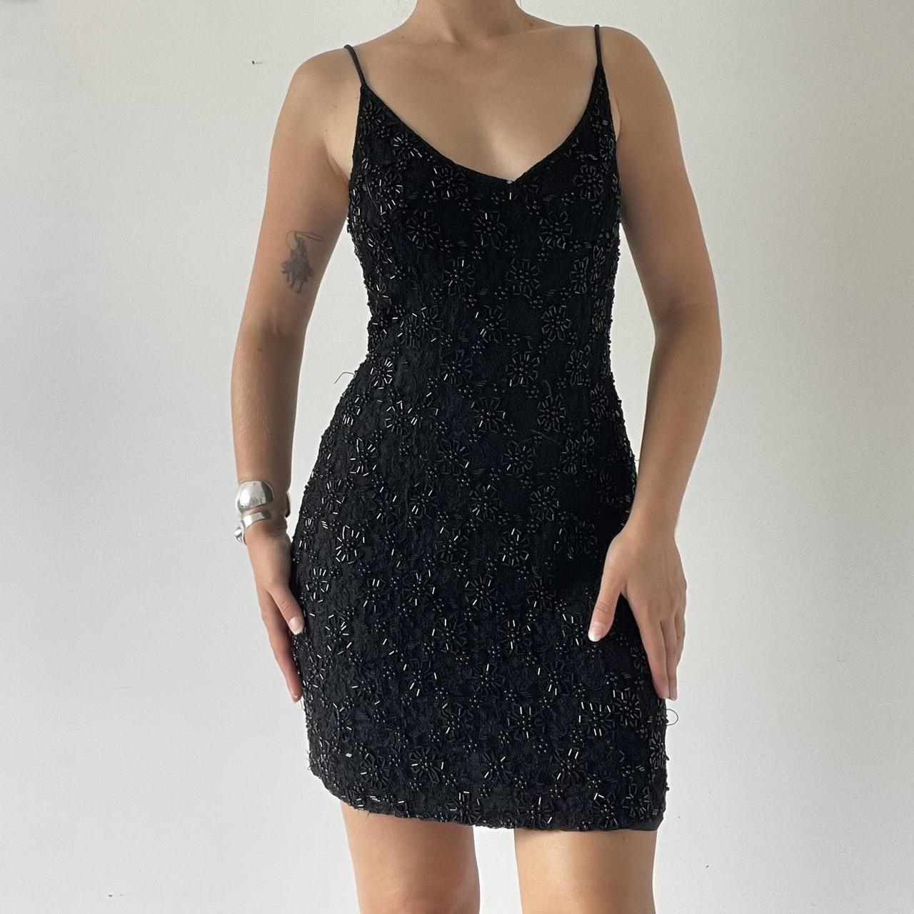Beaded Mini Dress with Open Back
