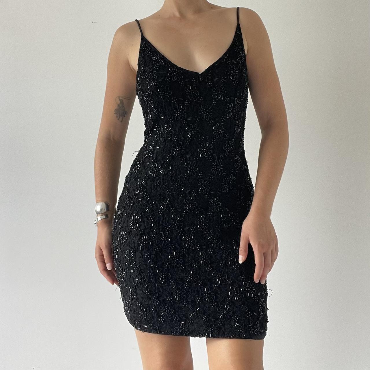 Beaded Mini Dress with Open Back