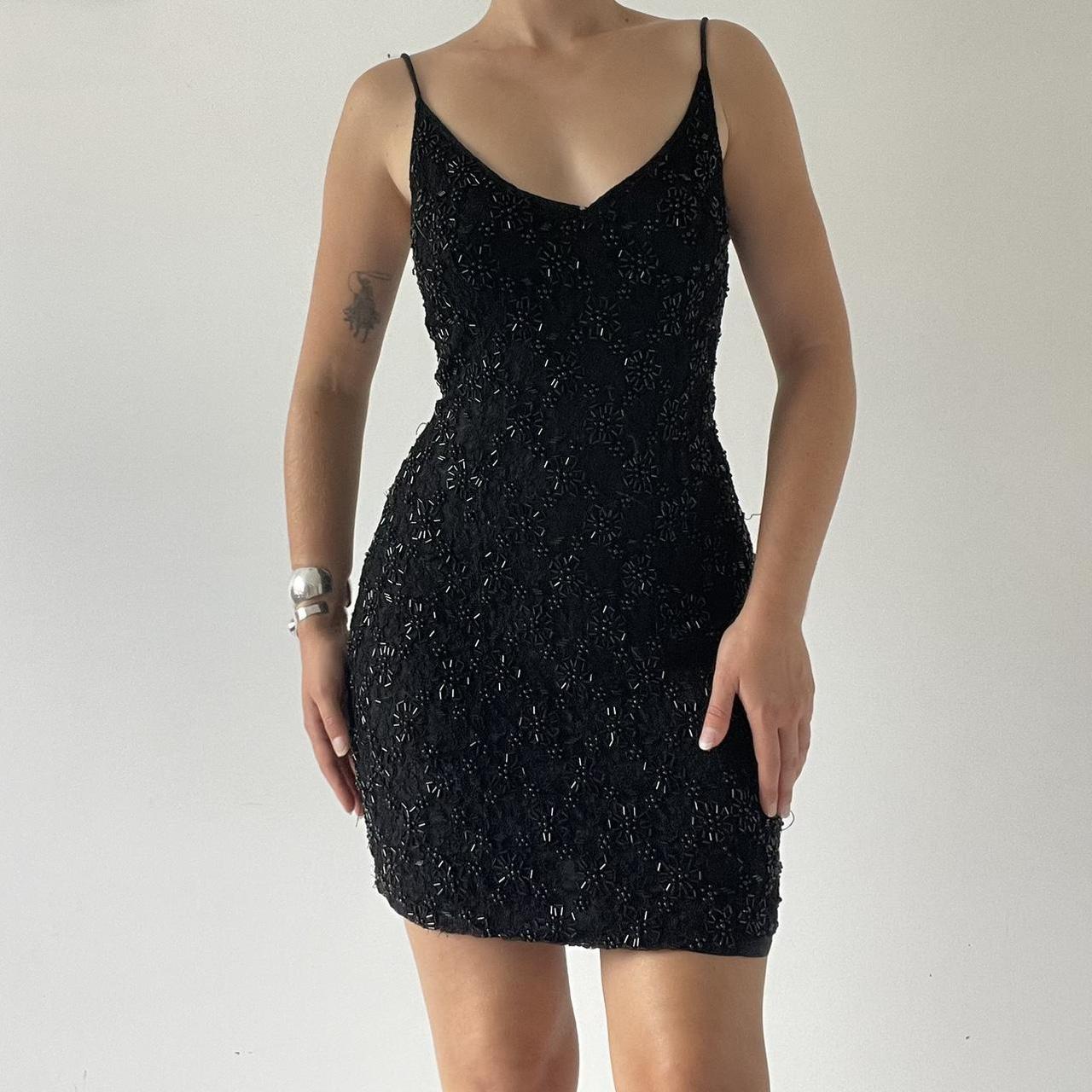 Beaded Mini Dress with Open Back