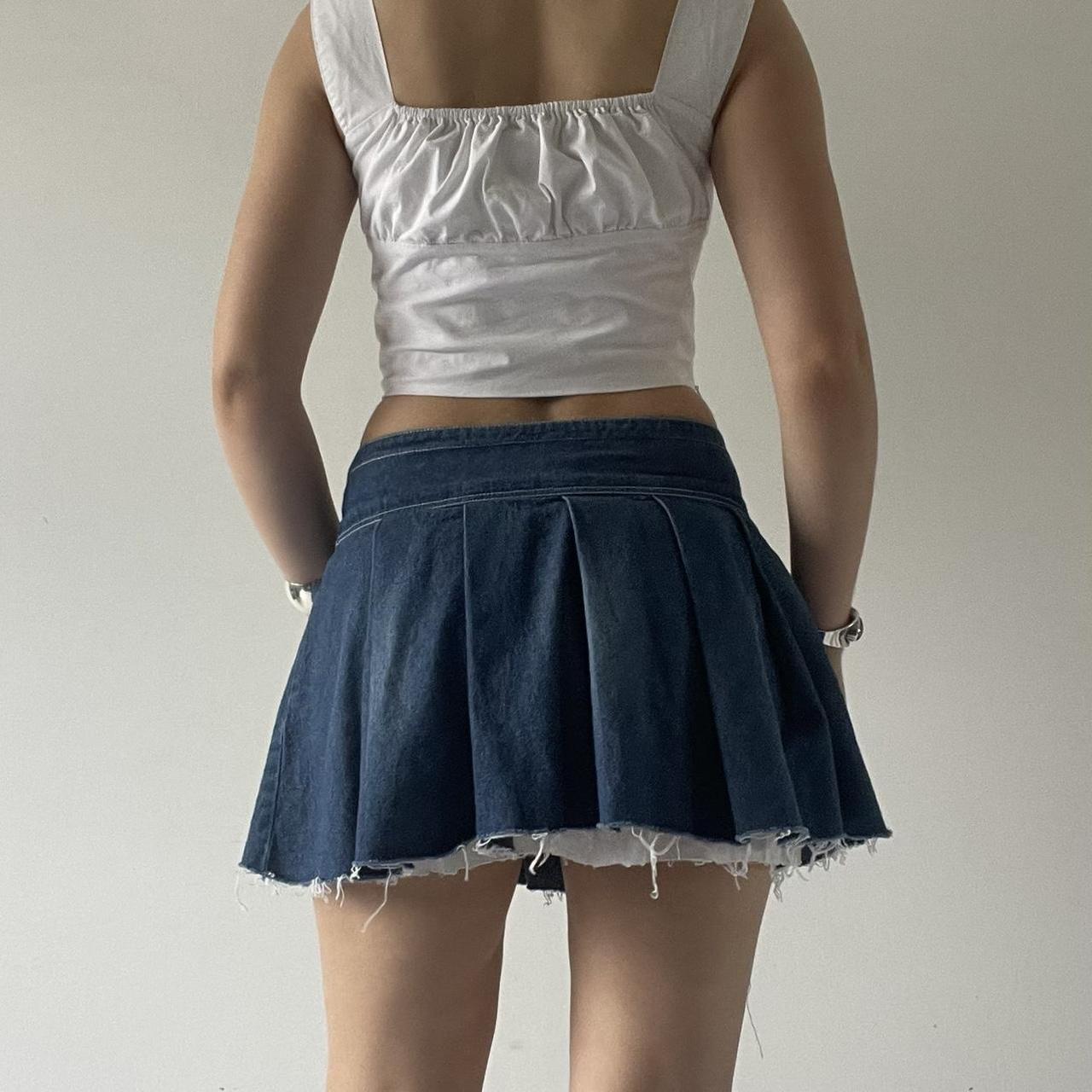 Low Rise Micro Mini Pleated Denim Skirt