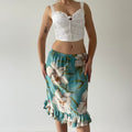 100% Silk Floral Midi Skirt with Ruffle
