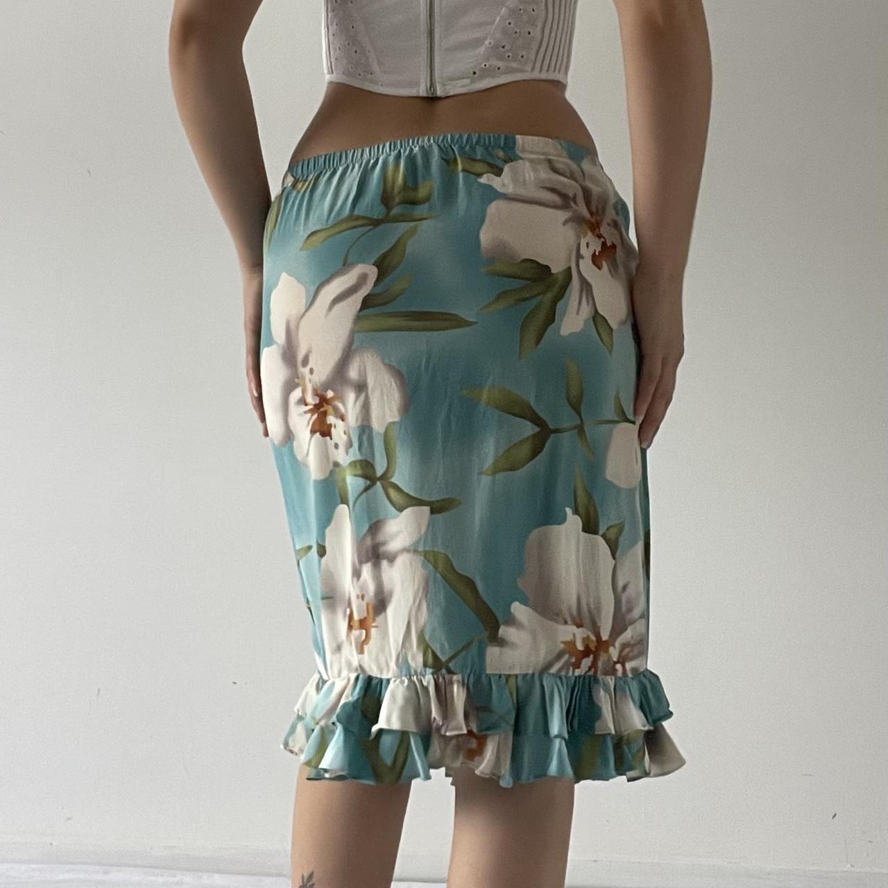 100% Silk Floral Midi Skirt with Ruffle
