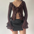 LPA Silk Ruffle Knit Cardigan Top