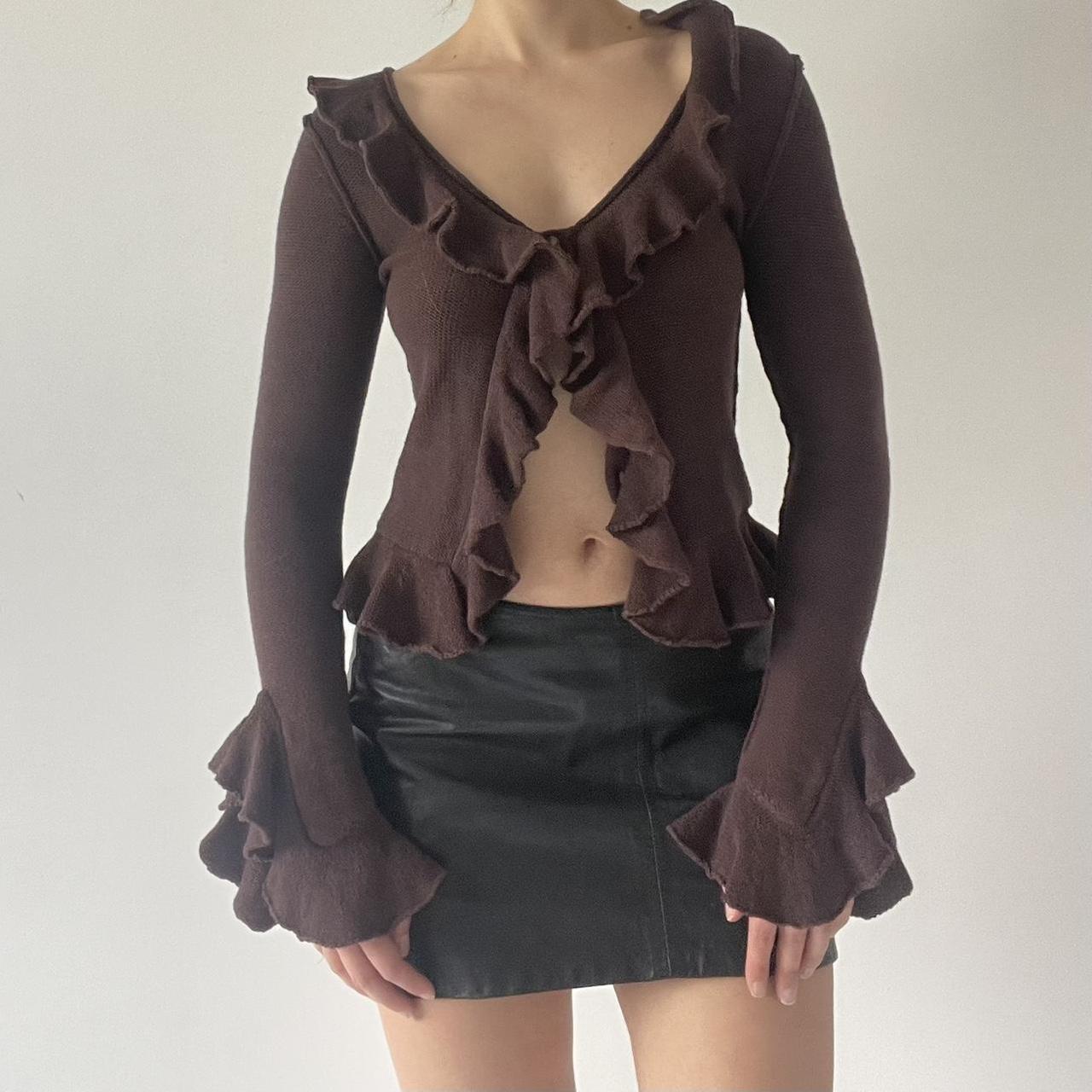 LPA Silk Ruffle Knit Cardigan Top