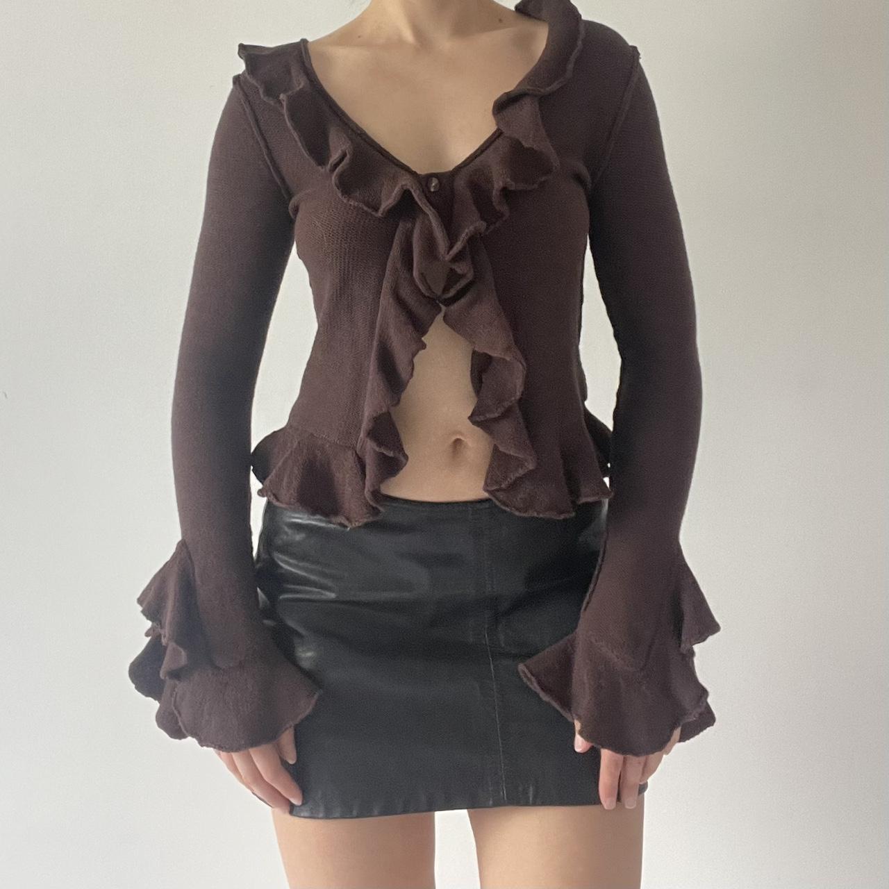 LPA Silk Ruffle Knit Cardigan Top