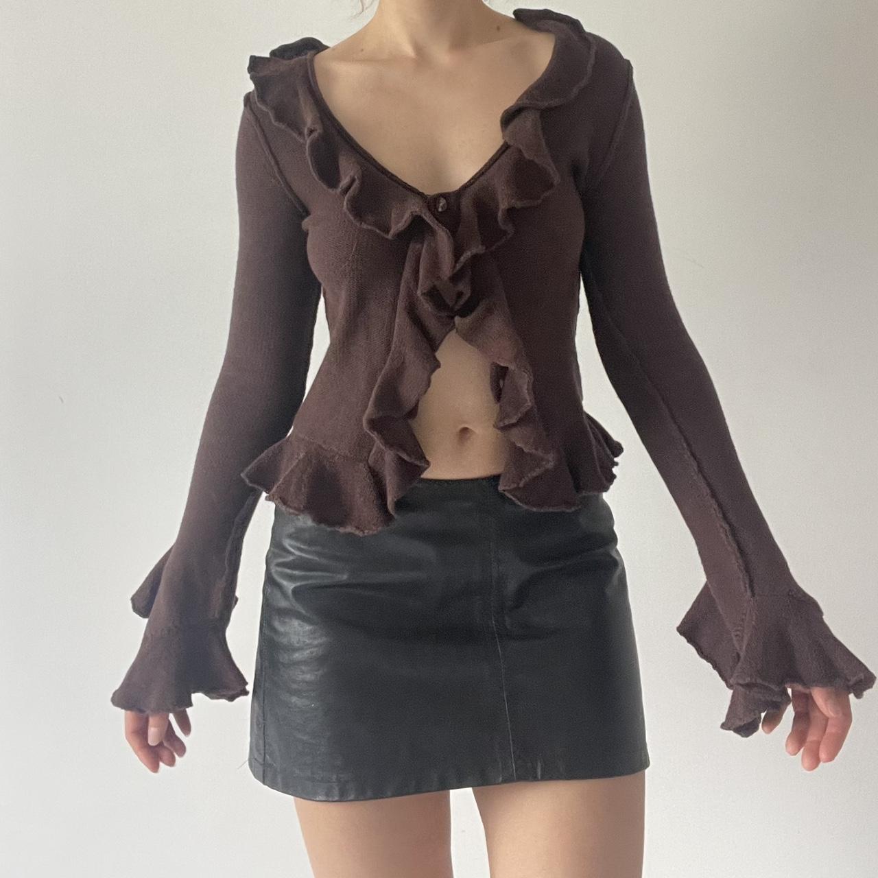 LPA Silk Ruffle Knit Cardigan Top
