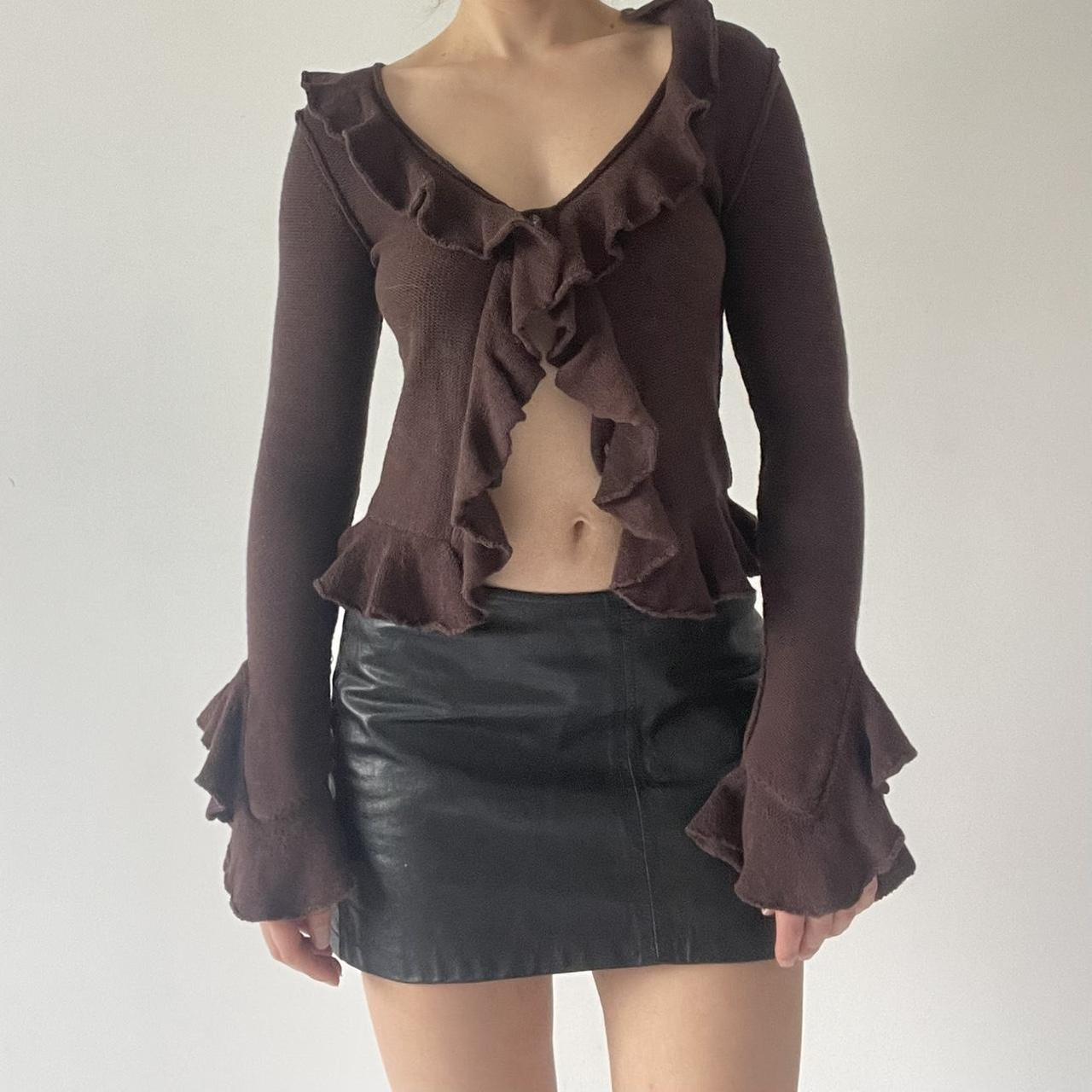 LPA Silk Ruffle Knit Cardigan Top