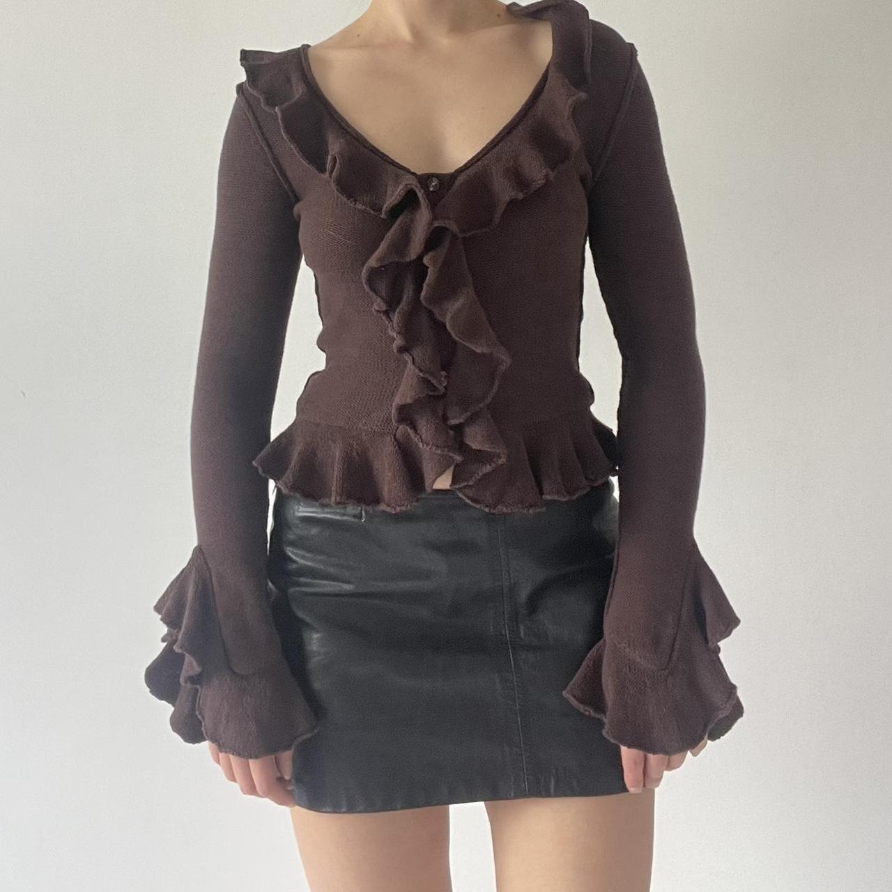 LPA Silk Ruffle Knit Cardigan Top
