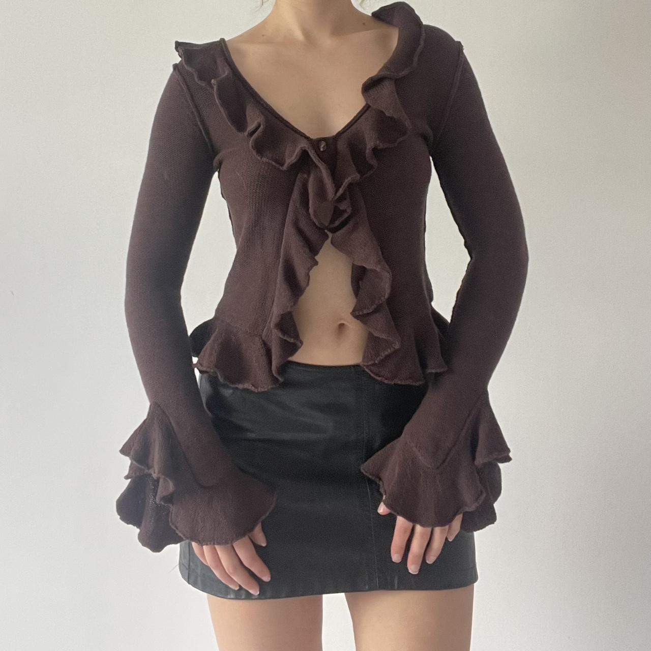 LPA Silk Ruffle Knit Cardigan Top