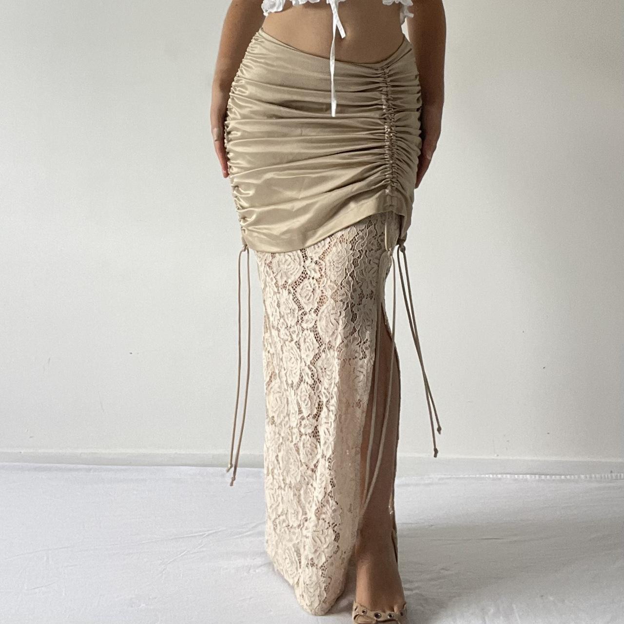 Wynn Hamlyn Ruched Lace Maxi Skirt | 6-10