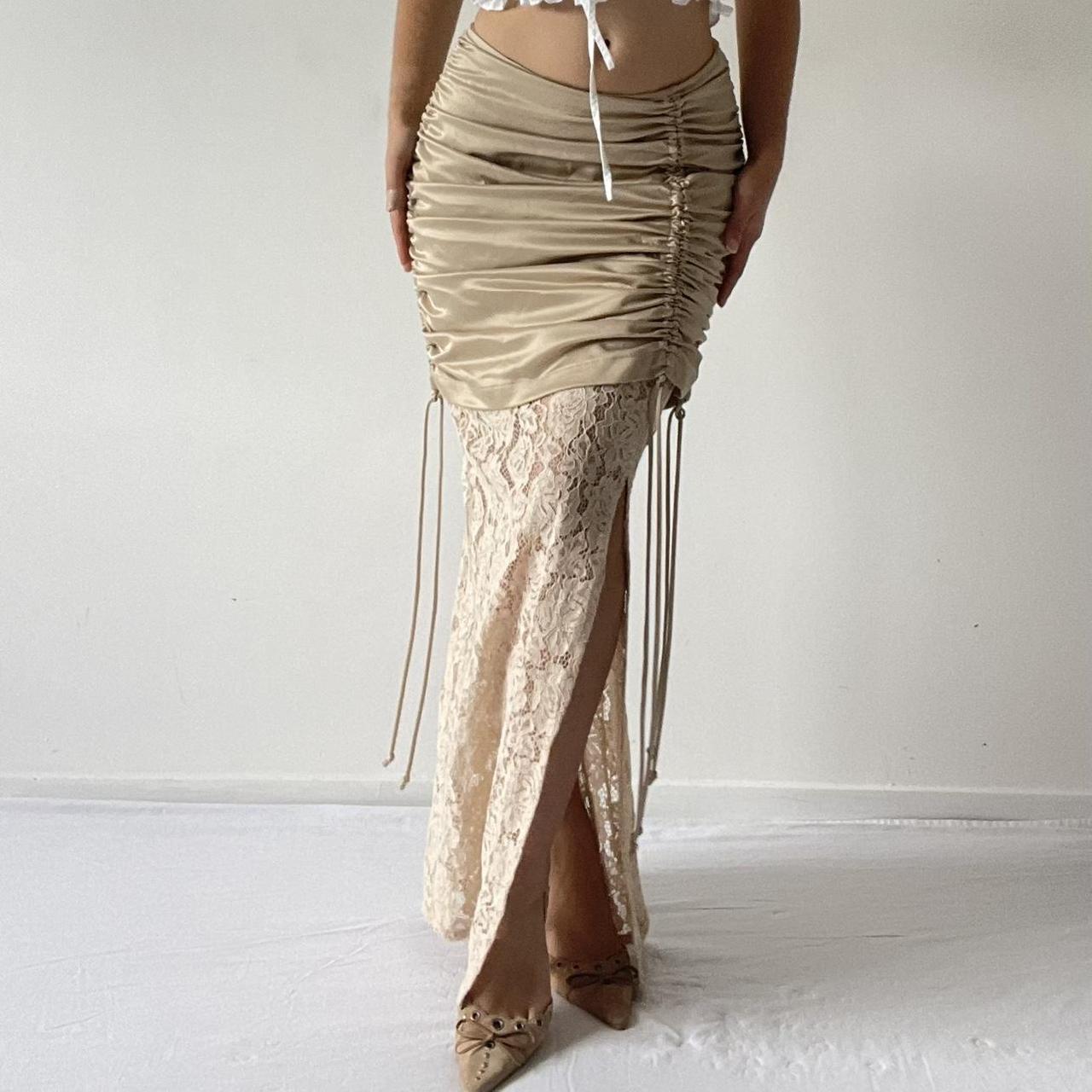 Wynn Hamlyn Ruched Lace Maxi Skirt | 6-10
