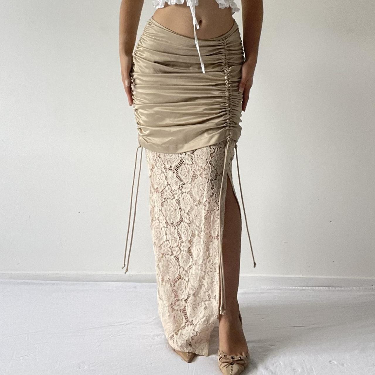 Wynn Hamlyn Ruched Lace Maxi Skirt | 6-10