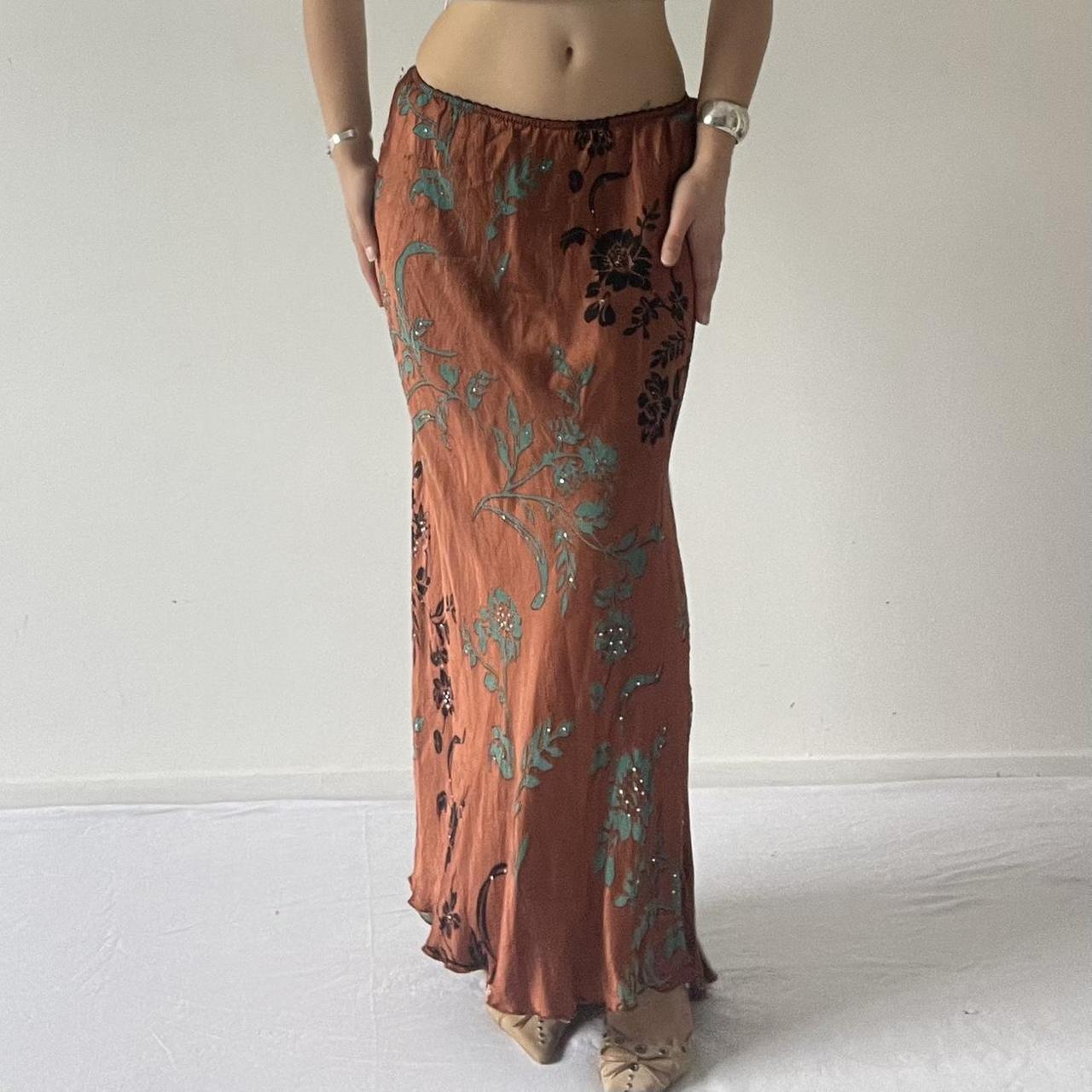 Silk Burnout Bias Cut Maxi Skirt with Beading | 6-12