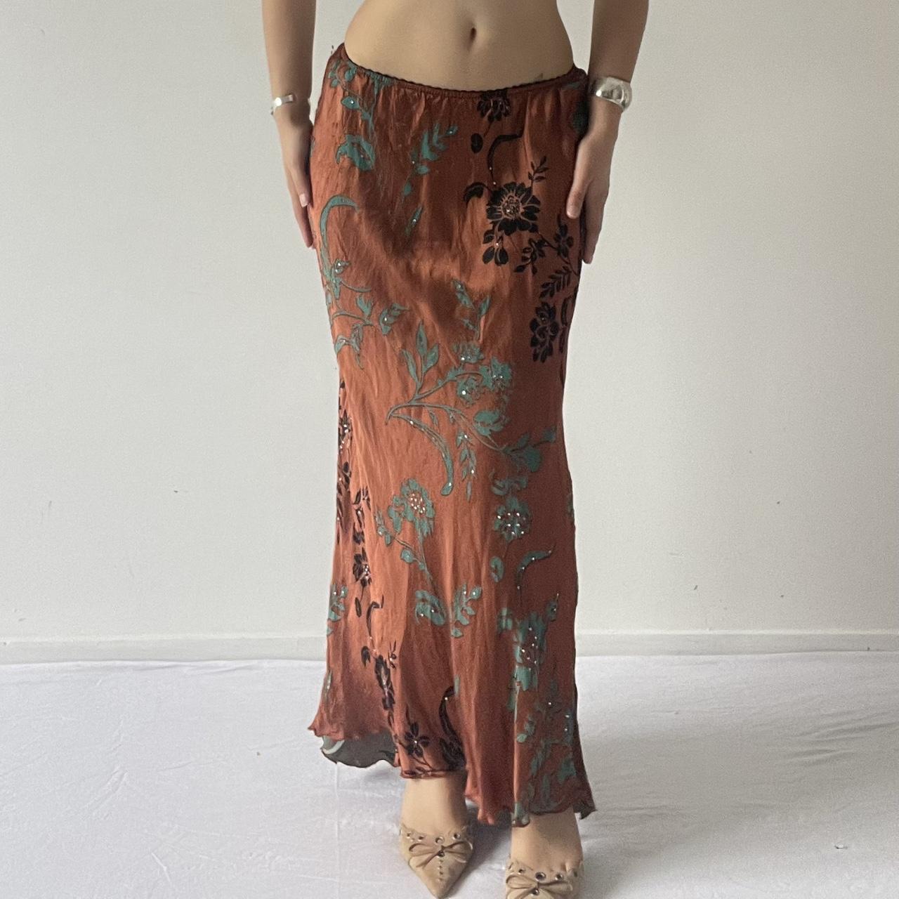 Silk Burnout Bias Cut Maxi Skirt with Beading | 6-12