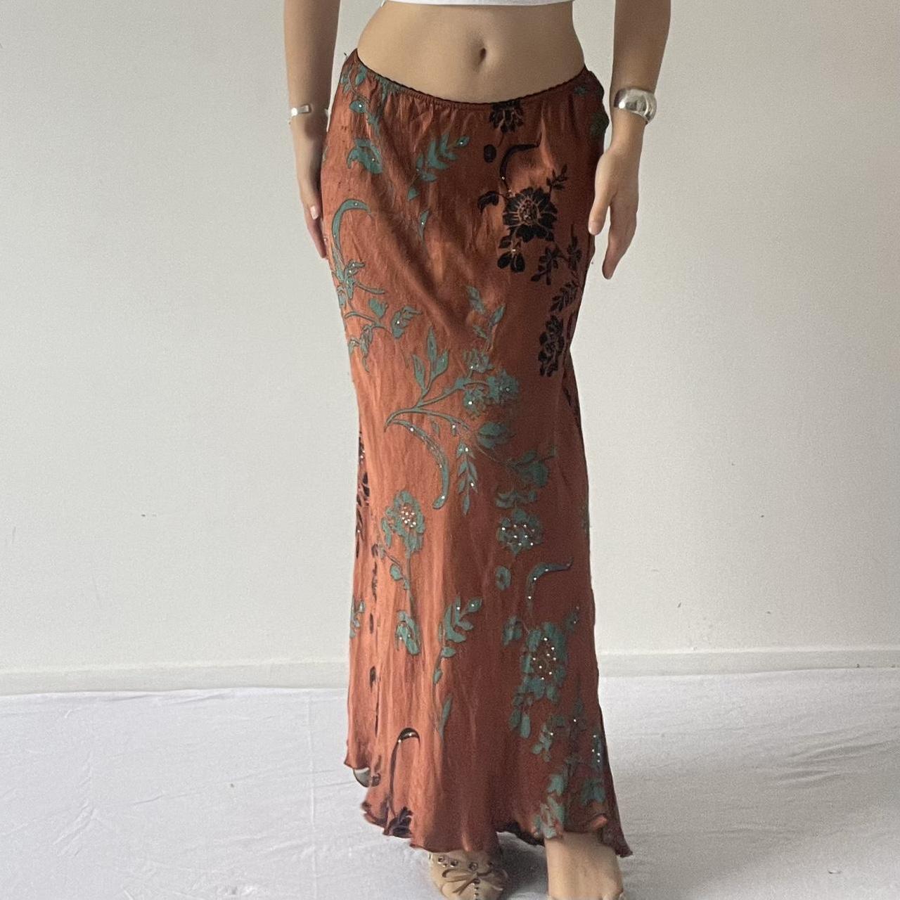 Silk Burnout Bias Cut Maxi Skirt with Beading | 6-12